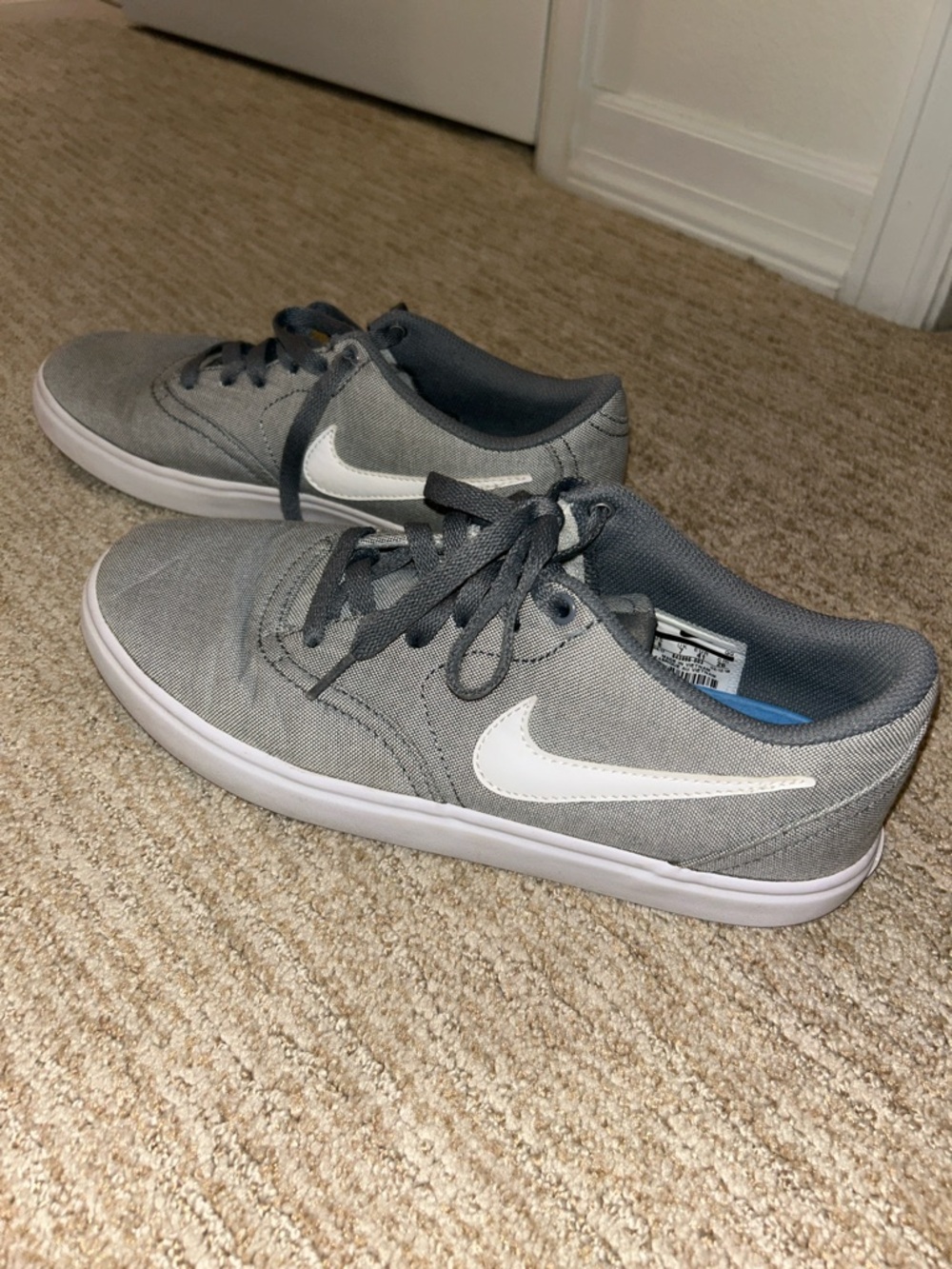 Nike Grey Low-Top Canvas Sneakers with White Swoosh